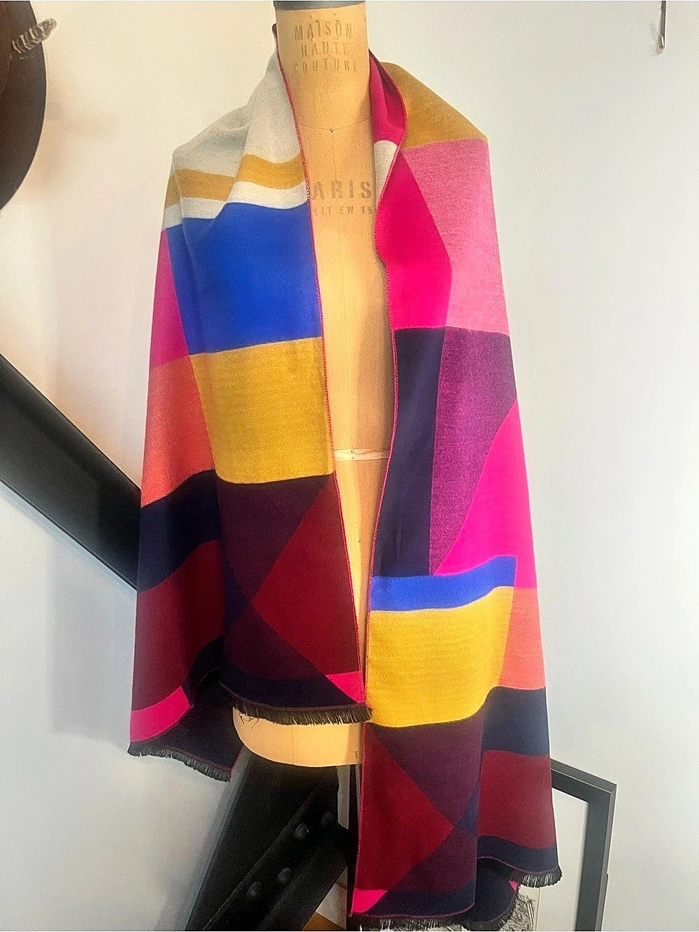 Geometric Color Block Scarf in Pink & Multicolor Like New
